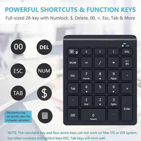 Bluetooth Number Pad for Laptop, Wireless Numeric keypad, 28 Keys Numpad Number Keypad Bluetooth 10 Keys Number Pad for Laptop, MacBook Air/Pro, i...