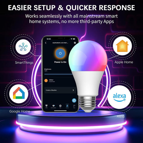 Light Bulbs with Matter, Smart Light Bulbs, WiFi Led Light Bulb Works with Alexa/Google Home/Apple Home/SmartThings, Hub Required, Smart Bulb, Col...