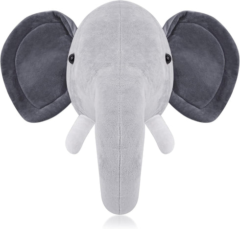 Stuffed Elephant Head Wall Mount, Woodland Theme Kids Room Decor and Nursery Decor, Adorable Stuffed Animals Head Gifts for Kids, Animals Themed P...