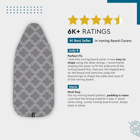 Encasa XO Ironing Board Cover and Pad 54"x15" - Thick 3mm Felt Padding, Drawstring Tightening & Lock, Easy Fit, Scorch & Stain Resistant, Fits Sta...