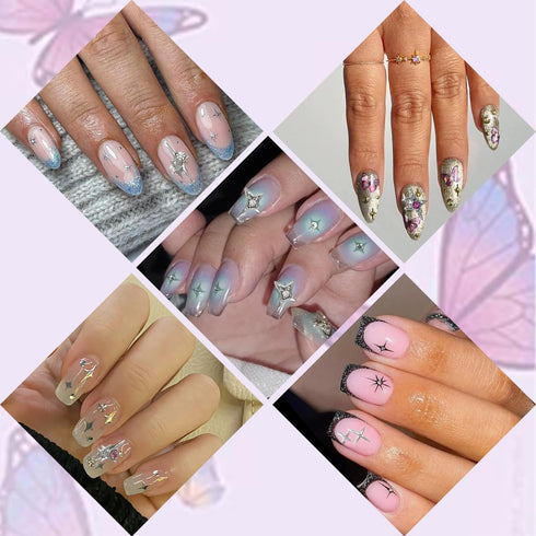 45Pcs Silver Star Nail Charms for Nail Art 3D Alloy Crystal Stars Nail Rhinestones Shiny Starlight Nail Art Charms Gems Colorful Star Nail Jewels ...