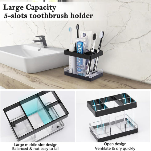Toothbrush Holders for Bathrooms Countertop Organizer - Electric Toothbrush Holder Set, 5 Slots Toothbrush and Toothpaste Holder, Makeup Brush Sto...