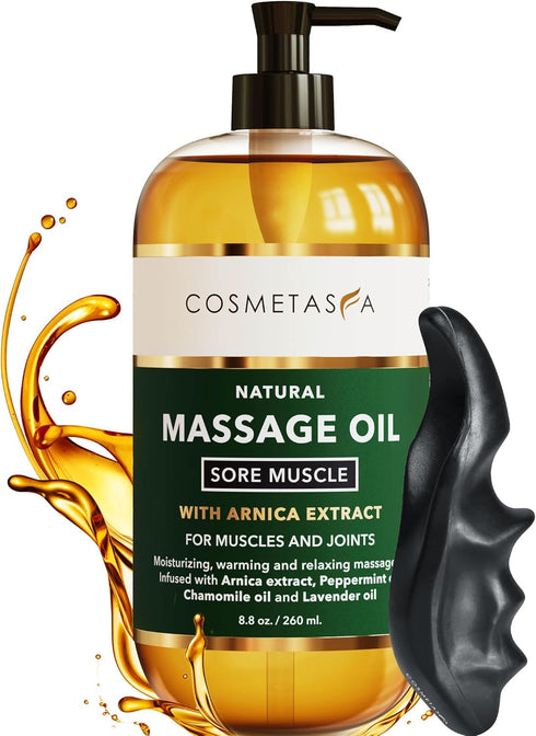 Cosmetasa Sore Muscle Massage Oil with Deep Tissue Massager - Thumb Saver and Oil Soothes Muscle and Joint with Arnica Extract, Peppermint, Chamom...