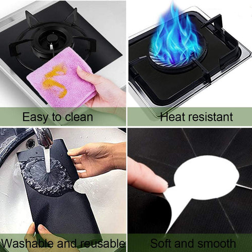 0.3mm Stove Burner Covers Black, 10 Pack Nonstick Gas Range Protectors Liners, Stove Burner Liner Cover 10.6 inch X 10.6 inch, Stovetop Covers Double, Cuttable, Heat Resistant, Reusable