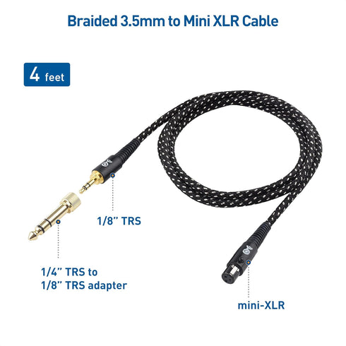 Cable Matters Premium Braided 3.5mm to Mini XLR Headphone Cable 4 ft - Compatible with Beyerdynamic DT 1770 Pro, DT 1990 Pro, AKG K240, K182, K175...