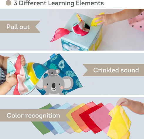 Taf Toys Sensory Crinkle Tissue Box for Toddlers. STEM Montessori Toy with Colorful Soft Scarves and Crinkling Blankies...