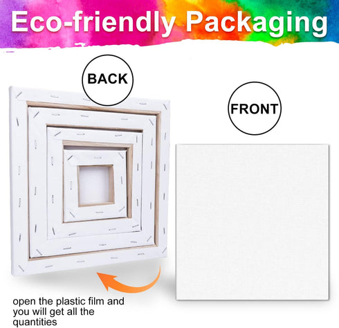 4 Packs Square Canvases for Painting with 4"x 4", 6"x 6", 8"x 8", 10"x 10", Painting Canvas for Oil & Acrylic Paint...