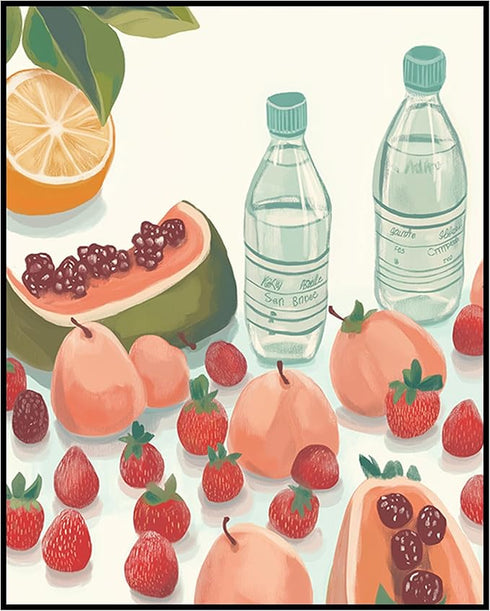 Posterizer 1 pcs-colorful healthy fruits retro drawing style design poster 1-Kitchen & Bar Art-Retro Art- Art for Cafe, Restaurant, Coffee Bar - u...