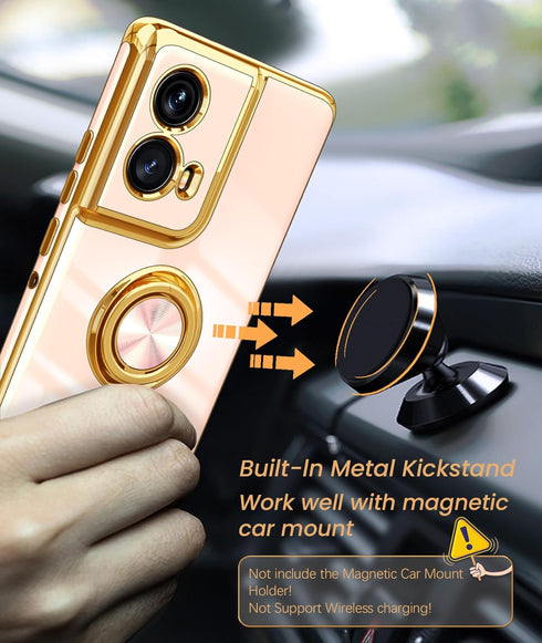 Dretal for Motorola Moto Edge 5G 2024 Case, 360° Rotatable Ring Holder Magnetic Kickstand,Plated Gold Edge Slim Soft TPU Protective Cover for Moto...