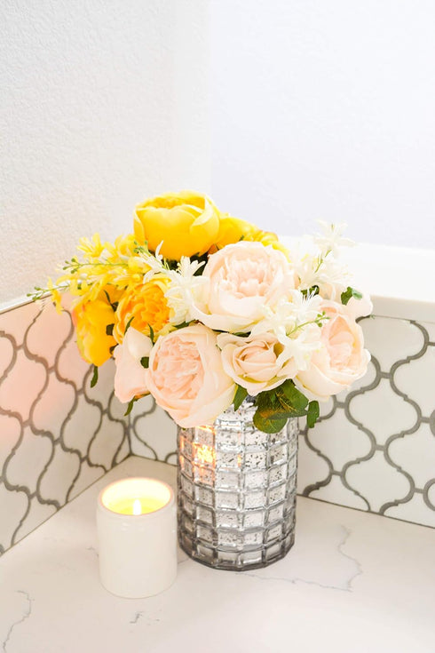 Admired By Nature 9 Stem Artficial Flowers English Rose Rose Bud Spring Wedding Bouquet for Bride Bridesmaid, Centerpieces Floral Arrangement Home...