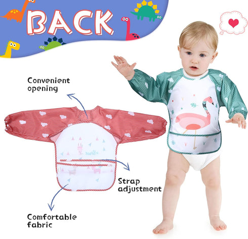 Zhanmai 8 Pack Baby Waterproof Sleeved Bib Infant Art Smock Apron Baby Bibs for Eating Long Sleeve Bibs for Babies Animal Pattern Toddler Bib with...