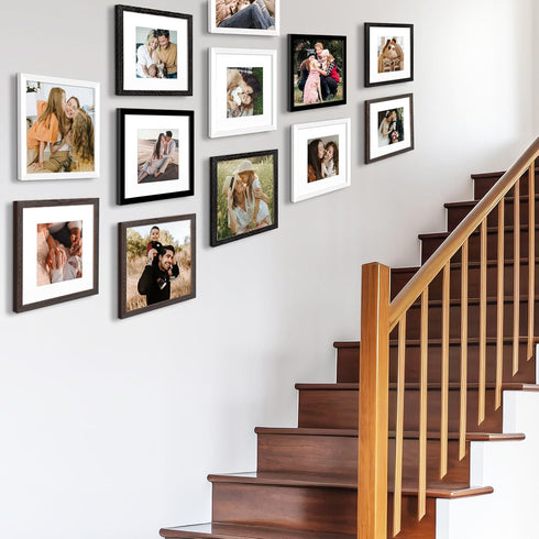 Golden State Art 12x12 Black Frame Use as 8x8 Picture Frame with White Mat or 12x12 Picture Frame without Mat - Solid Wood and Tempered Glass-Wall...