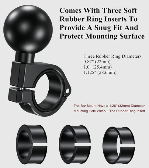 BRCOVAN Aluminum Alloy Handlebar Clamp Mount Base with 1.5'' TPU Ball, Fit on 0.875''/1''/1.125''/1.26'' Round Rails, Compatible with RAM Mounts C...