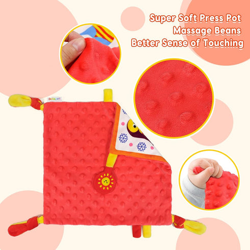 Dr.Rapeti Tag Security Blanket for Baby Infant Toddler Kid 10x10inches Washable Sensory Toy Lovey Appease Blanket (animal)...