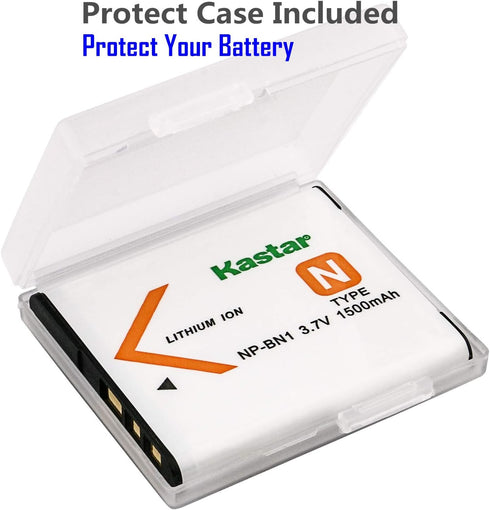 Kastar Battery (X2) & LCD Slim USB Charger for Sony NP-BN1 NPBN1 BC-CSN and Cyber-Shot DSC-QX10 QX30 QX100 DSC-TF1 DSC-TX10 TX20 TX30 DSC-W530 DSC...