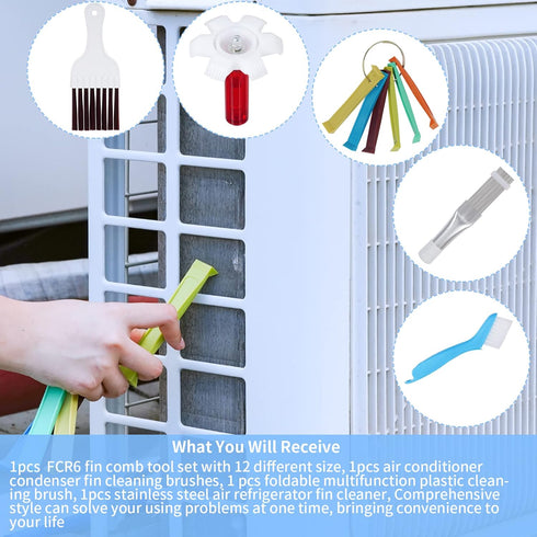 5 Pcs Air Conditioner Fin Cleaner Set 3 Fin Combs Condensers Fin Straighteners and 2 Condenser Brushes Condenser Repair Clean Set...