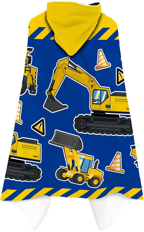 Kids Beach Towel With Hood - Excavators Vehicles Engineering Theme for Boys Girls, Microfiber Soft Bath Poncho Bathrobe Wrap Robe for Swim Pool - ...