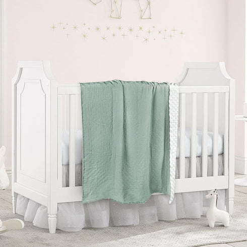 Hooyax Muslin Baby Blanket for Boys Girls, Soft Nursery Minky Blankets with Muslin Cotton Front and Dotted Fleece Backing Double Layer Warm Receiv...