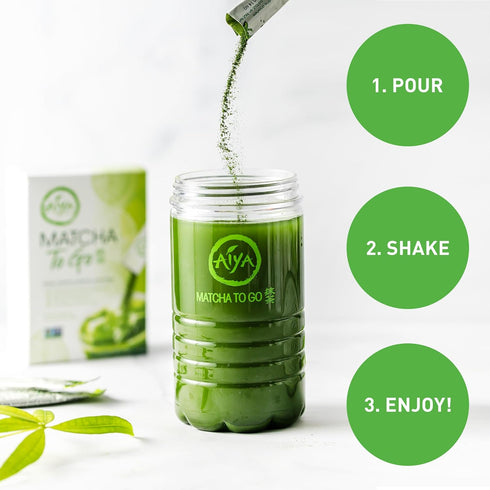 Aiya Matcha To Go Single Serve Packs - Ceremonial Grade Pure Matcha Green Tea Powder (10 Count)...