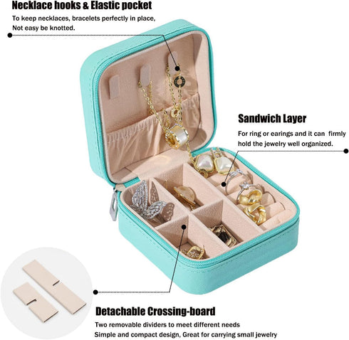 MODENGKONGJIAN Mini Jewelry Travel Case, PU Leather Travel Jewelry Organizer Box, Small Portable Portable Jewellery Storage Holder for Womens Ring...