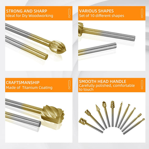 10 PCS Carving Bits HSS Rotary Drill Burr Set 1/8'' (3mm) Shank Wood Engraving Router Bit for Rotary Tool Accessories Rotary Tool for DIY Woodwork...