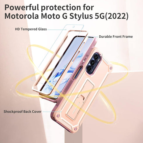 URBANITE for Motorola Moto G Stylus 5G (2022) Case, Military Grade Rugged Shockproof Protective Cover with Screen Protector and Kickstand (Pink)...