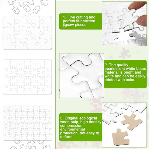 10 Sets Blank Sublimation Puzzle Jigsaw for Kids Rectangle Heart Shaped White DIY Custom Puzzle Heat Press Thermal Transfer Puzzle Pearl Puzzle Bl...