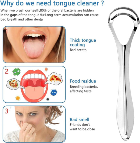 2 Pack Tongue Scraper with Travel Case, Medical Grade Metal Tongue Scrapers for Adults & Kids, Dual-Layer Tongue Cleaners Set for Fresh Breath, St...