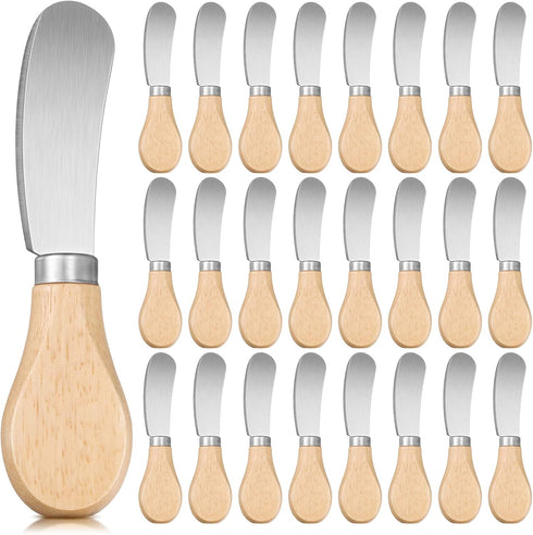 24 Pcs Little Cheese Spreader Knives 4.7 Inch Stainless Steel Butter Spreader Knives with Wooden Handle Mini Butter Knives Small Cheese Knives for...