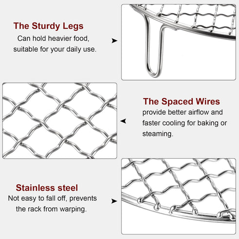 Round Cooking Rack 5-inch Stainless Steel Cross Wire Barbecue Grill Net with 50mm Legs for Cooking Baking Steaming BBQ...