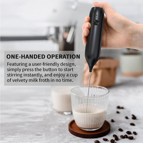 Electric Milk frother Handheld, 500mAh Type-C Rechargeable Mini Blender for Coffee, Hot Chocolate, Eggs, Juice, and more. Glossy Black Finish....