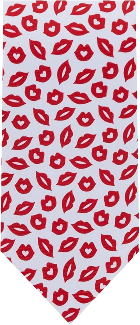 Jacob Alexander Men's Happy Valentine's Day Red Lips Kisses Pattern Regular Length Neck Tie - White...