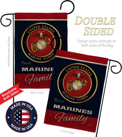 Marines Proudly Family Burlap - Armed Forces Marine Corps USMC Semper Fi United State American Military Veteran Retire Official - House Banner Sma...