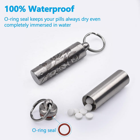 aiGear Stainless Steel Mini Pill Case Inner Diameter 0.48 Inch with Necklace Light Weight Pill Holder Waterproof Small Keychain Pill Box for EDC O...