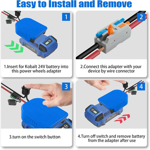 Power Wheel Adapter for Kobalt 24V Battery DIY Adapter, with Fuse & Wire Terminal,14 Gauge Wire, 30Amp Fuse and Switch Button, for DIY RC Trucks, ...