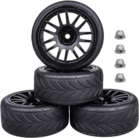 12mm Hex Preglued Wheels Tires Set 1/10 On Road RC Car Compatible with Tamiya TT02 TT01 Traxxas 4tec 2.0 3.0 Touring...