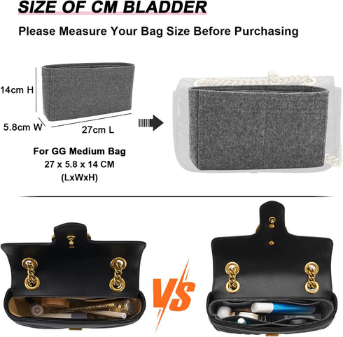 Felt Insert Purse Organizer with Zipper fit GG Marmont Matelasse Shoulder Bag, Organizer Handbag Tote Liner Pouch for Women Inner Bladder Bag Stor...