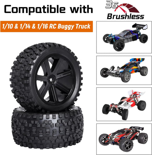 1/10th Scale Off-Road RC Tires&12mm Hex Wheel Rims, Pre-glued with Sponge Inserts Compatible with Traxxas Redcat Exceed RC 1:10 Buggy...