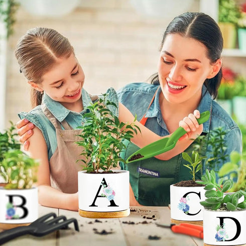 Plant Lover Gifts for Women,L Initial Plant Pot 3.15” Funny Ceramic Cactus Flower Planters with Drainage,Personalized Monogram Succulent Gifts for...