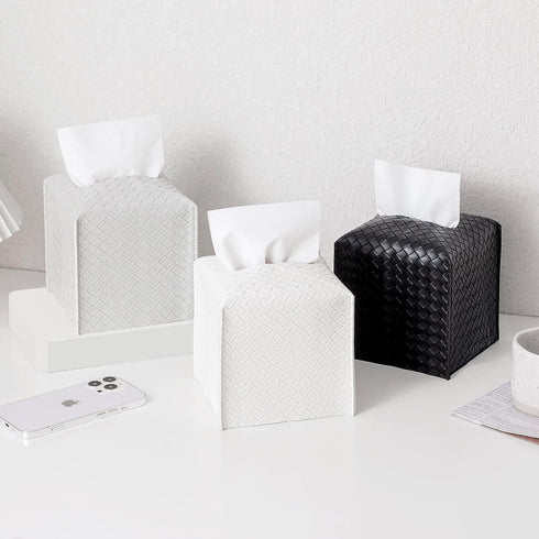 Tissue Box Cover PU Leather Tissue Holder Square Facial Tissue Case Facial Paper Organizer Dispenser for Bathroom, Vanity Countertop, Tabletop, Ca...