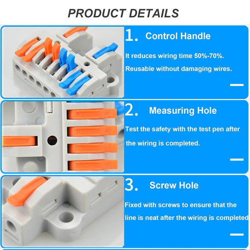 6Set DIN Rail Terminal Blocks, Quick Wiring Cable Connector DIY Splicing Push-in Wire Connectors for Circuit Inline 28-12AWG (2 in 8 Out)...