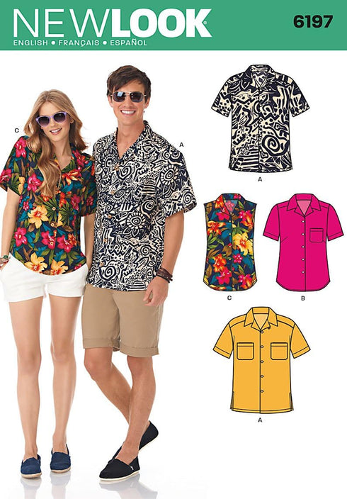 Simplicity U06197A New Look Easy to Sew Misses' and Men's Button-Up Shirt Sewing Patterns Kit, Code 6197, Sizes XS-XL...