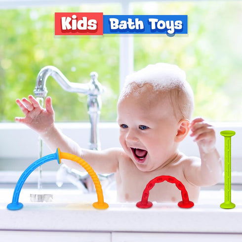 Toddlers Suction Toys Bath Toy: 8pcs Slicone Baby Suction Cup Toys No Hole Bath Toys Great Toddlers Travel Toys Sensory Fidget Toys for babies boy...