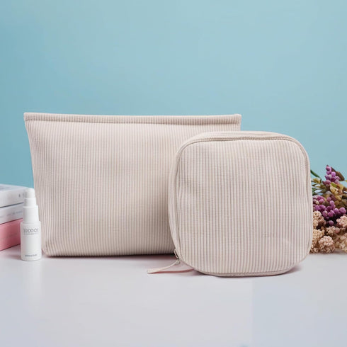 KOTORA 2 Pcs Corduroy Makeup Bag for Purse, Makeup Bag Zipper Pouch Travel Accessories,Small Aesthetic MakeUp Organizer Bag, Coin Purse Travel Toi...