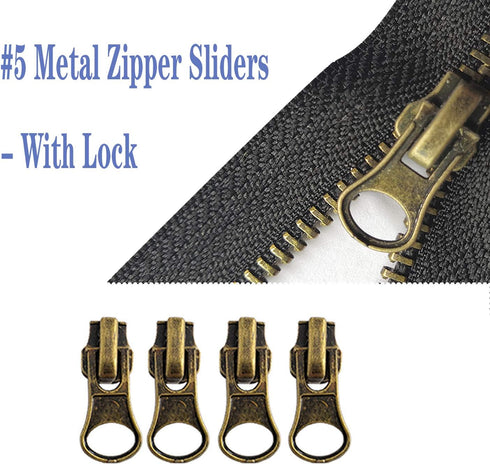 Meikeer 12-Piece #5 Universal Zipper Slider Replacement Kit - Includes Sliders for Easy Repair of Metal, Plastic, and Nylon Coil Luggage, Bags, an...