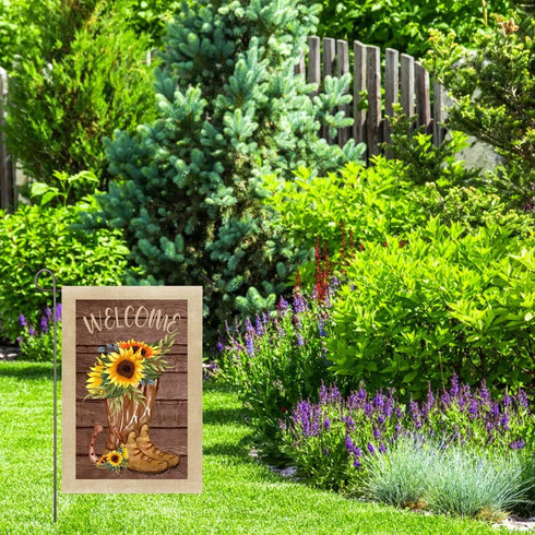 Sunflower Boots Garden Flag Summer Welcome Yard Flag 12x18 Inch Double Sided Floral Cowboy Boots Sunflowers Flags for Farmhouse Outside Decor Spri...