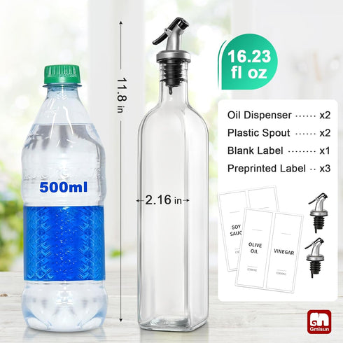 GMISUN Olive Oil and Vinegar Dispenser Bottle Set, 2Pack Oil and Vinegar Dispenser Bottle, 17oz Kitchen Oil Dispenser, Glass Cooking Oil Dispenser...