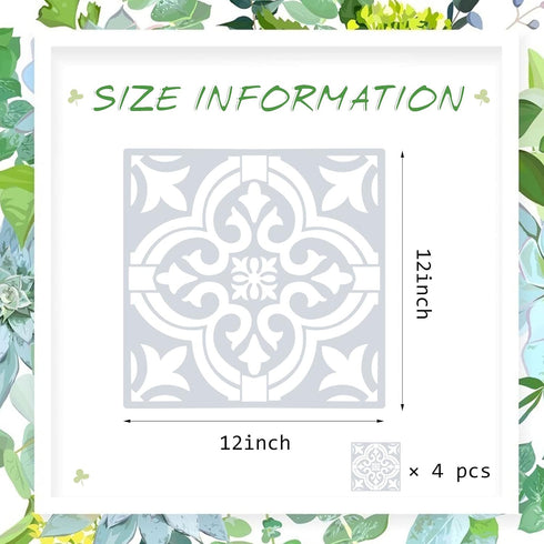 4 Pieces Reusable Tile Stencil 12 x 12 Inches Wall Templates Tile Pattern Stencil Drawing Templates for DIY Scrapbooks Wall Floor Home Decors (Man...