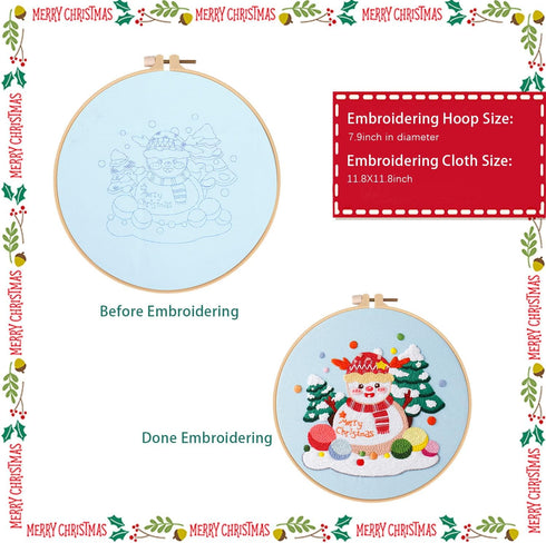 4 Sets Christmas Embroidery Starter Kit with Pattern for Beginners,Merry Christmas Embroidery Kit Ornaments, DIY Cross Stitch Set with 4 Plastic E...