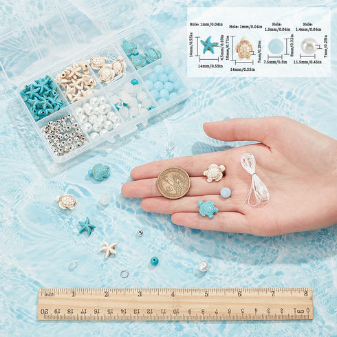 SUNNYCLUE 1 Box 6 Sets Ocean Anklet Bracelet Making Kit Turtle Beads Sea Animal Beads Summer Hawaii Blue Glass Bead Shell beads for Jewelry Making...